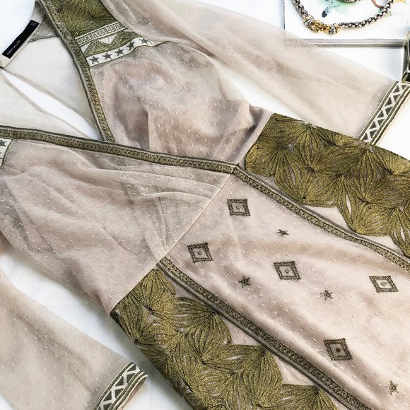 Fancy golden sheath cocktail dress S, event deep v neck dress for wedding guest - Picture 6 of 13